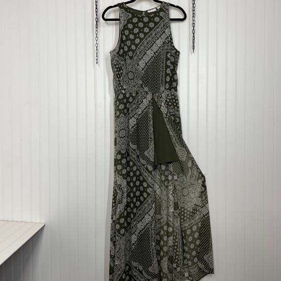 New York & Company Green Maxi Romper Paisley Sleeveless Open Back Size L - Picture 1 of 8